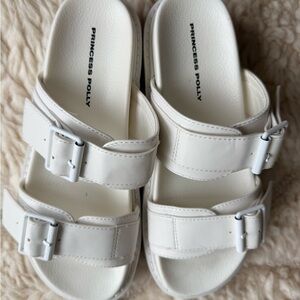 Princess Polly White Double-Strap Buckle Sandals